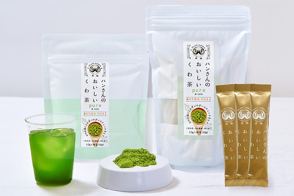 Full Kuwa Matcha product lineup: pouches, tin, stick packs, green powder, and an iced green drink